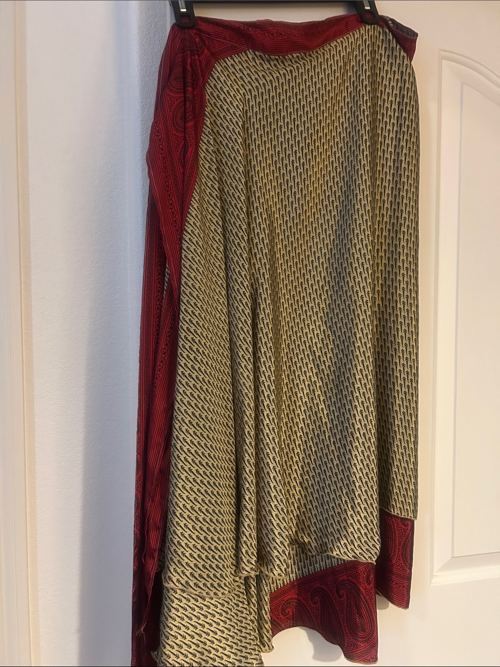 Ethnic Indian Wear Olive Green Patterned Circle Skirt with Burgundy Trim